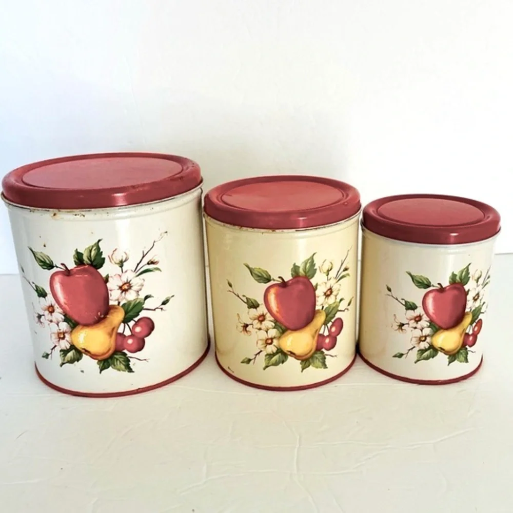 MCM Decoware Vintage Set of 3 Decoware Apple, cherries & Pear Kitchen Canisters