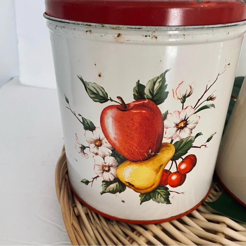 MCM Decoware Vintage Set of 3 Decoware Apple, cherries & Pear Kitchen Canisters