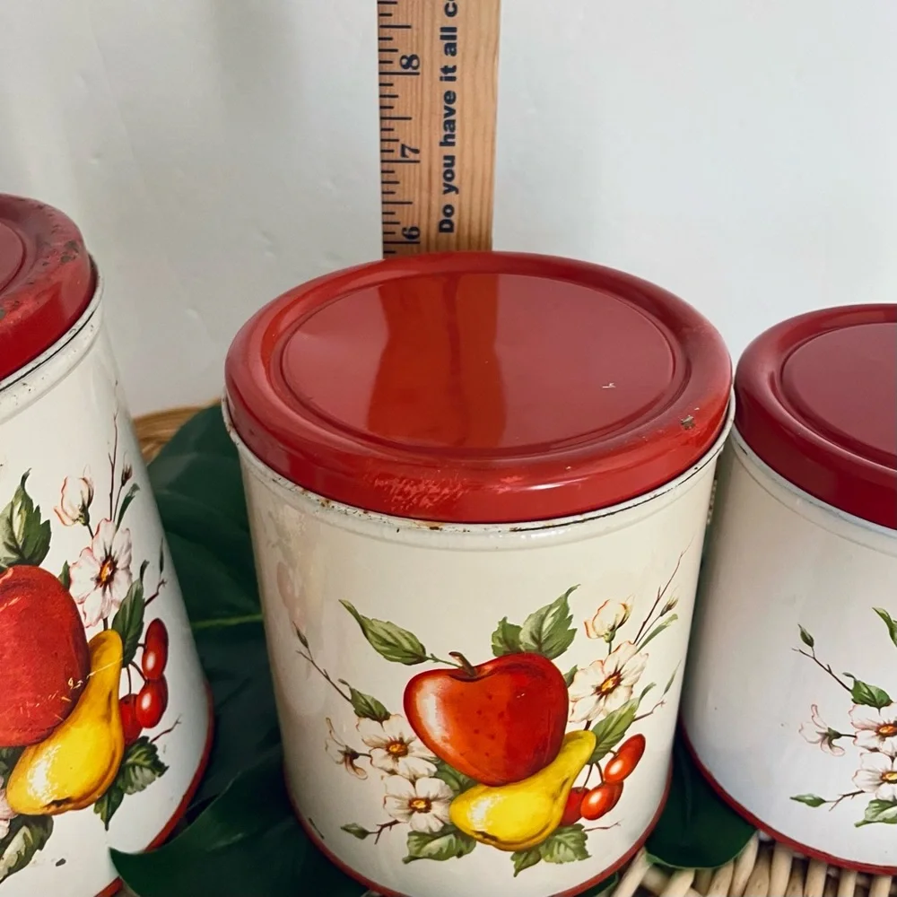 MCM Decoware Vintage Set of 3 Decoware Apple, cherries & Pear Kitchen Canisters