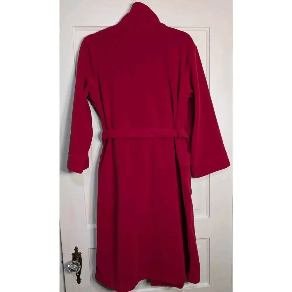 LL BEAN Red Fleece Long Robe + Tie Pockets Shawl Collar KIDS L(14/16)(904)