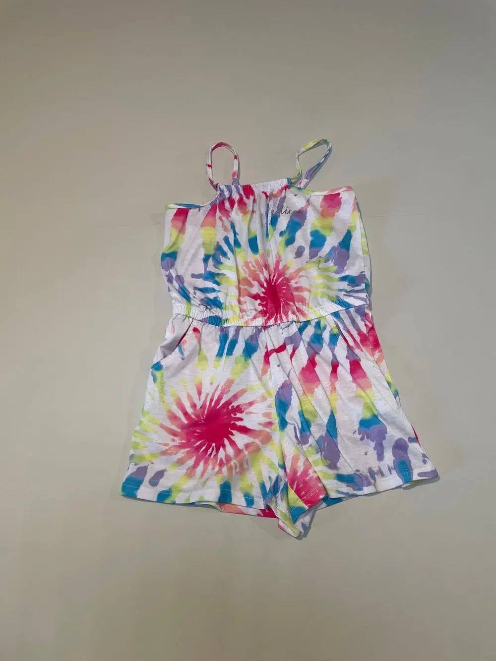 Justice Girls Tie‑Dye Sleep Romper – Size S – Lightweight White