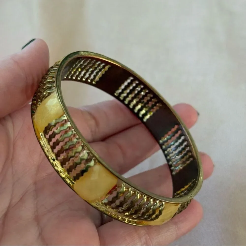 Vintage Style Gold Tone Yellow Statement Bangle