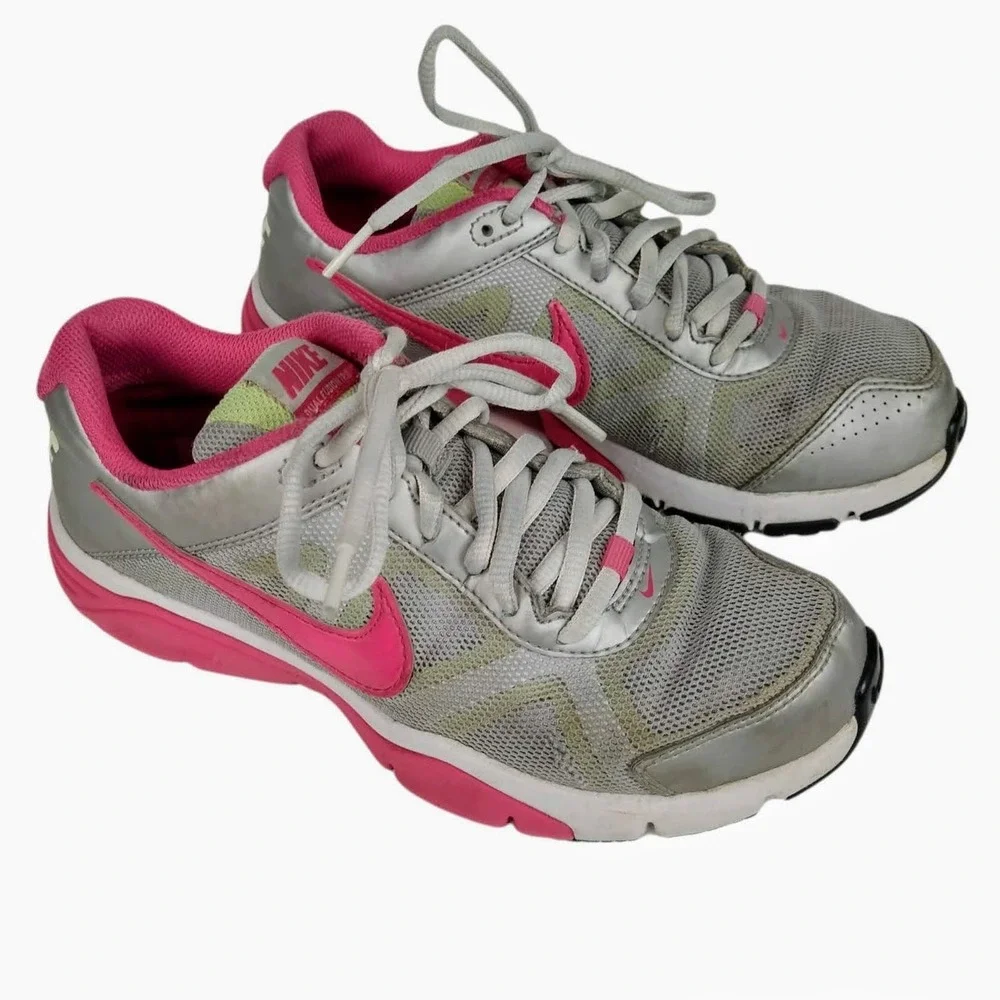 Nike Dual Fusion Kids Girls Sz 4Y Silver Pink Training Sneakers Athletic Cushion