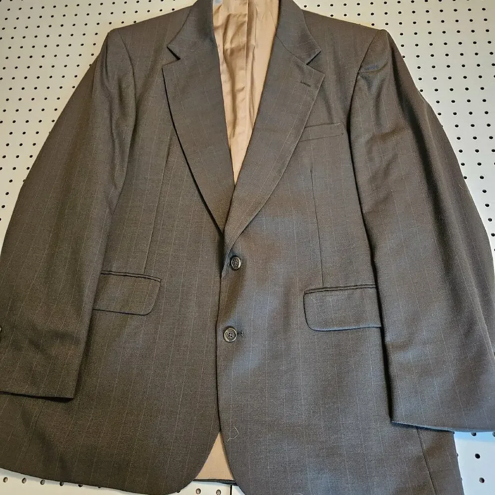 Mens Andhurst blazer jacket sports coat 44L Brown Faint Gray Pinstripes USA