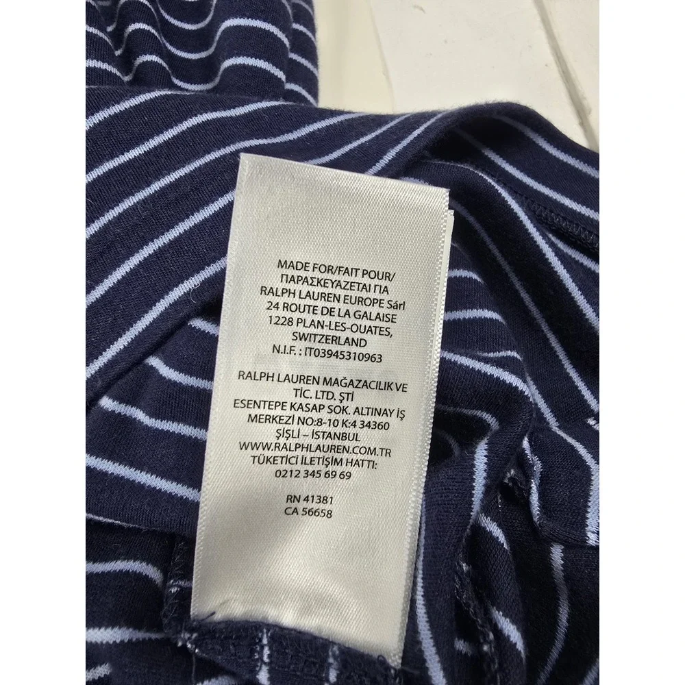 Polo Ralph Lauren NAVY STRIPE Men's Striped Polo‎ Neck Collar Shirt, US L Large