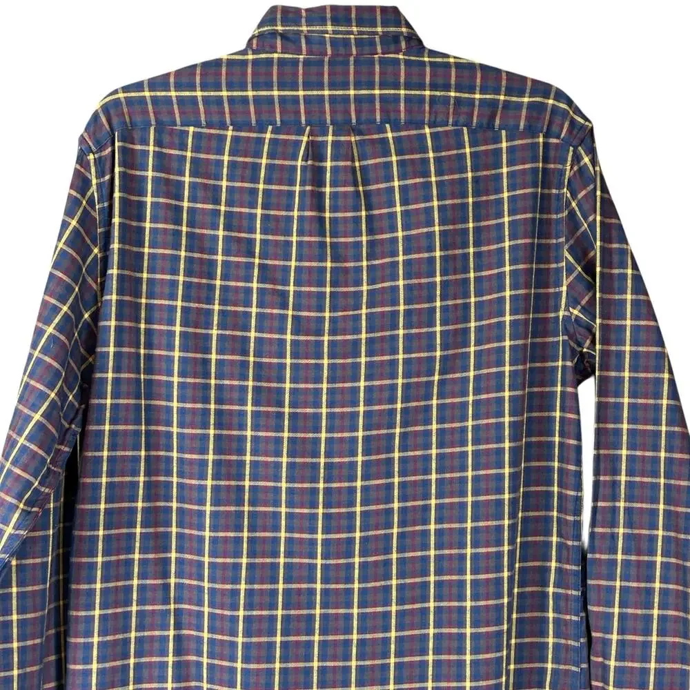 J.Crew Slim Men Shirt Size M Brown Blue Red Yellow Brushed Twill Plaid Button Up