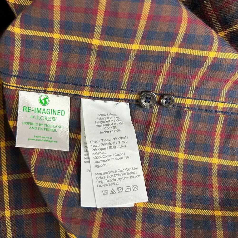 J.Crew Slim Men Shirt Size M Brown Blue Red Yellow Brushed Twill Plaid Button Up