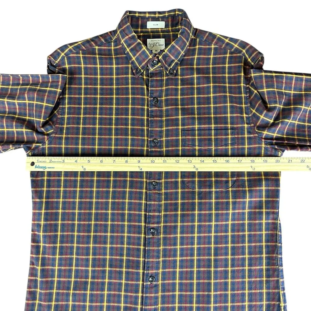 J.Crew Slim Men Shirt Size M Brown Blue Red Yellow Brushed Twill Plaid Button Up