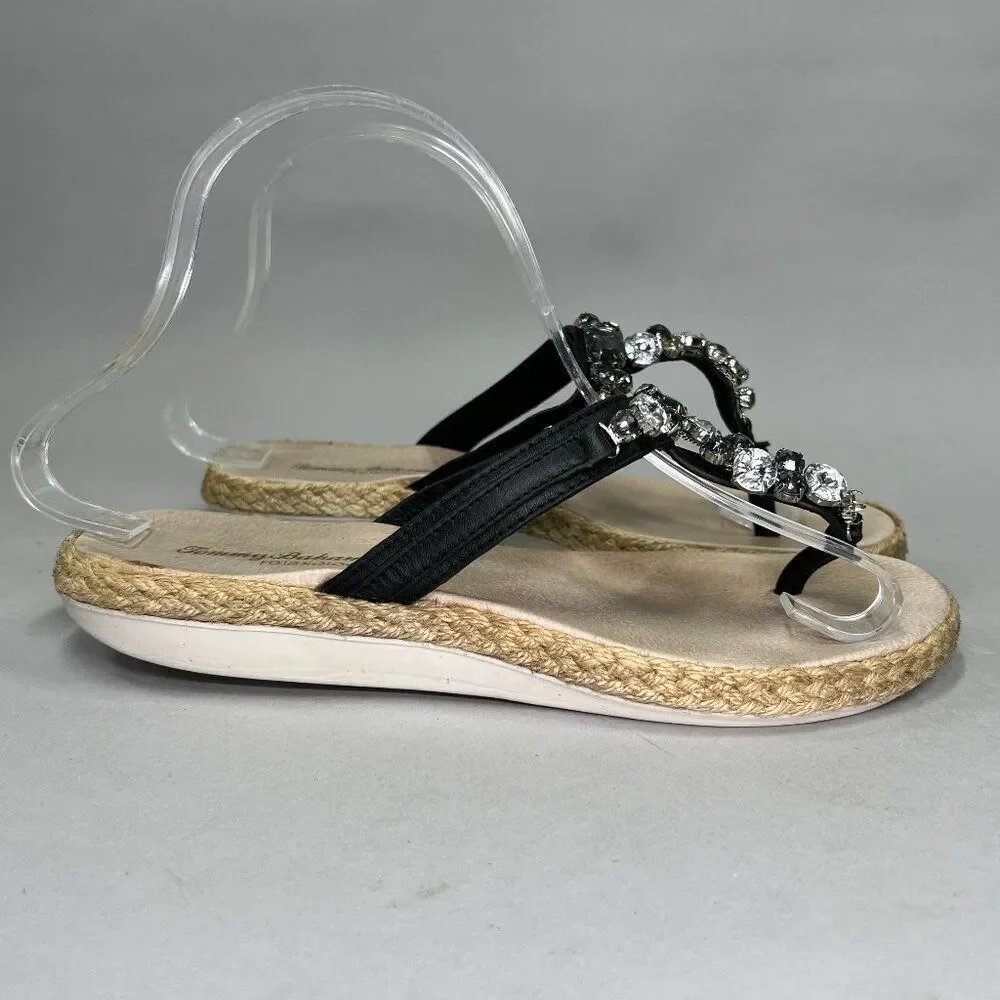 Tommy Bahama Ilysa Sandals Women's 8 Black Beaded‎ Rhinestone Espadrille Thong