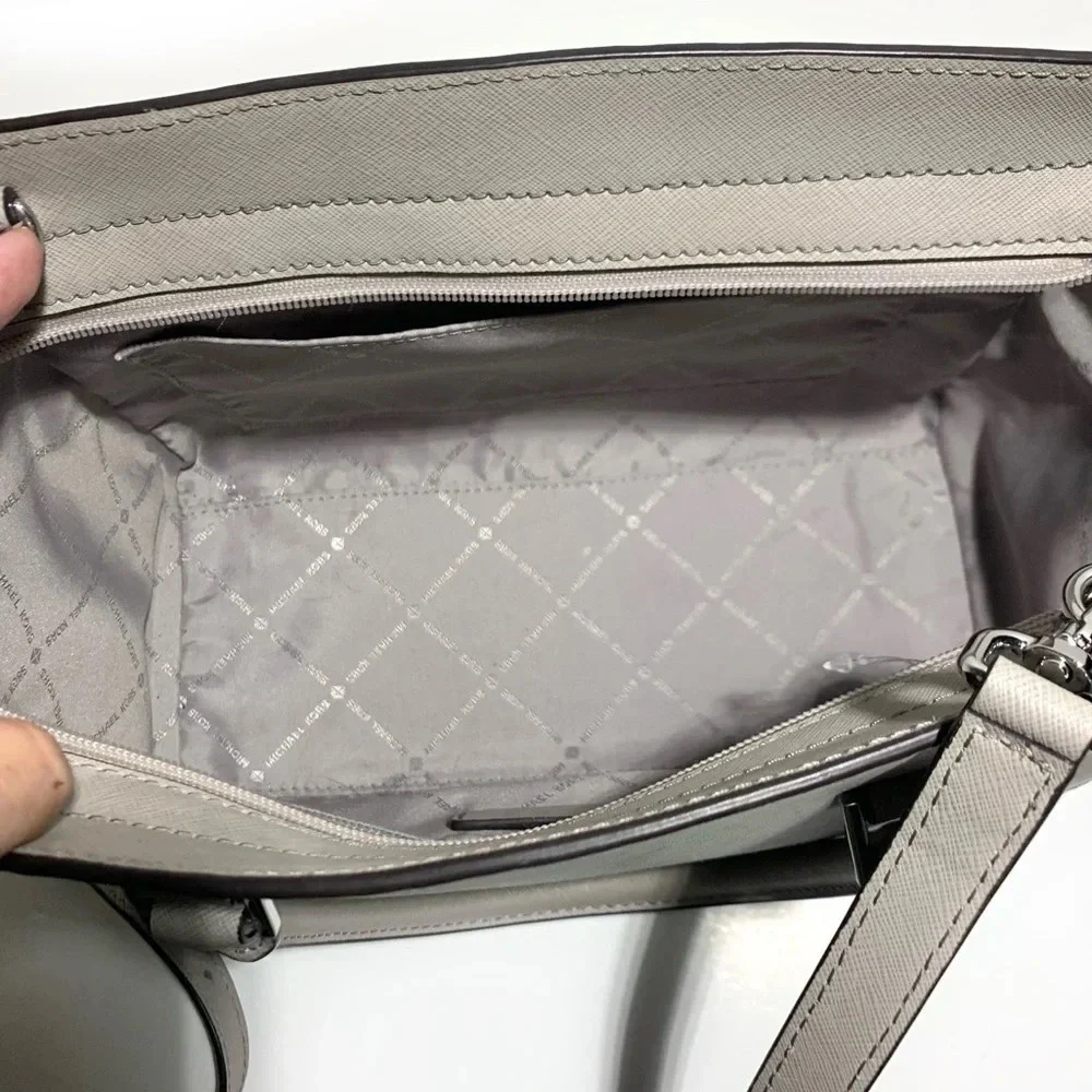 MICHAEL KORS Gray Selma Stud Saffiano Leather Bag