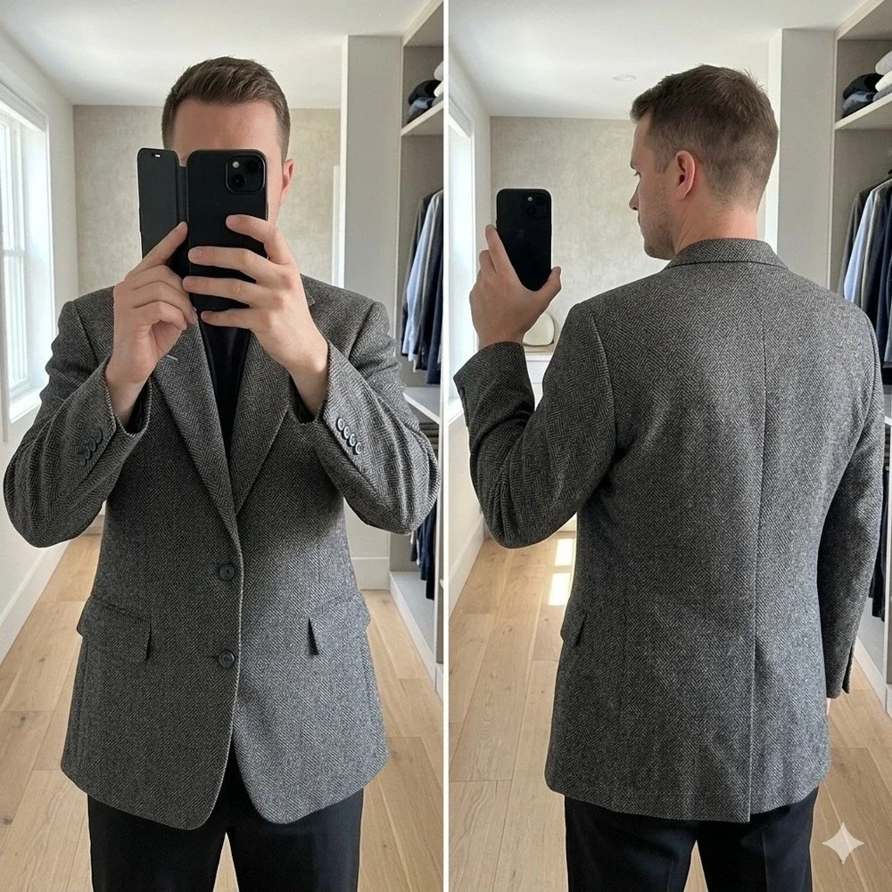 VTG Christian Dior 42R Monsieur Wool‎ Blazer Sport Coat Diamond Weave Gray