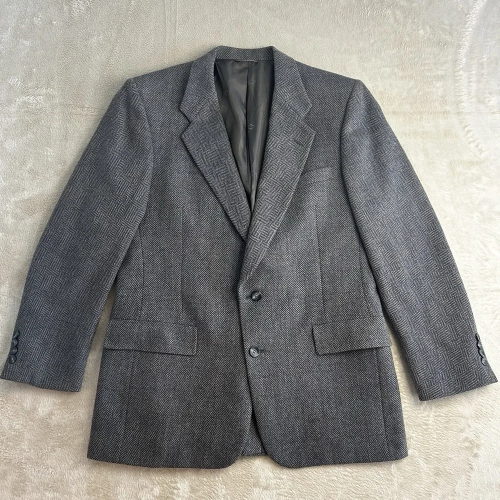 VTG Christian Dior 42R Monsieur Wool‎ Blazer Sport Coat Diamond Weave Gray
