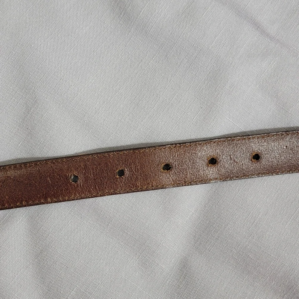 Brown Mock‎ Croc Leather Western Belt Silver Ornate 3pc Buckle Set USA M