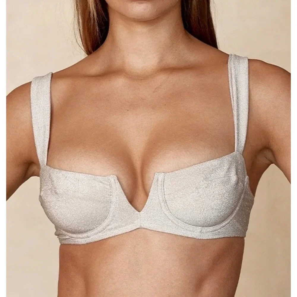 NWT Monday Swimwear Womens Pearl Shimmer Clovelly Underwire Bikini Top Size L