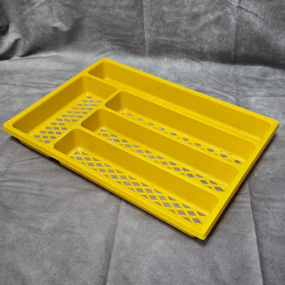 Vintage‎ Yellow Plastic 5 Section Divided Silverware Drawer Tray Retro Kitchen