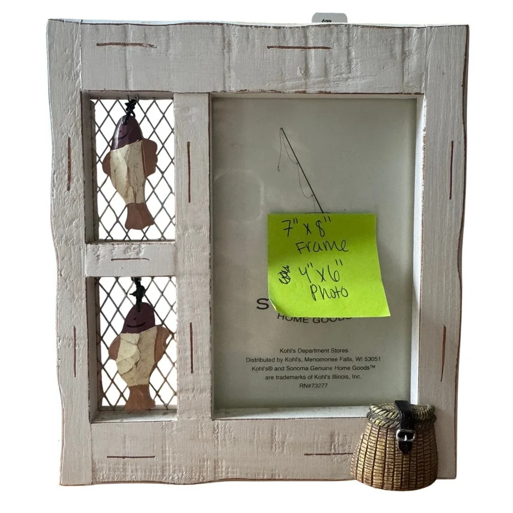 Sonoma Goods‎ for Life Fishing Picture Frame Rustic Wood 4x6 Distressed White