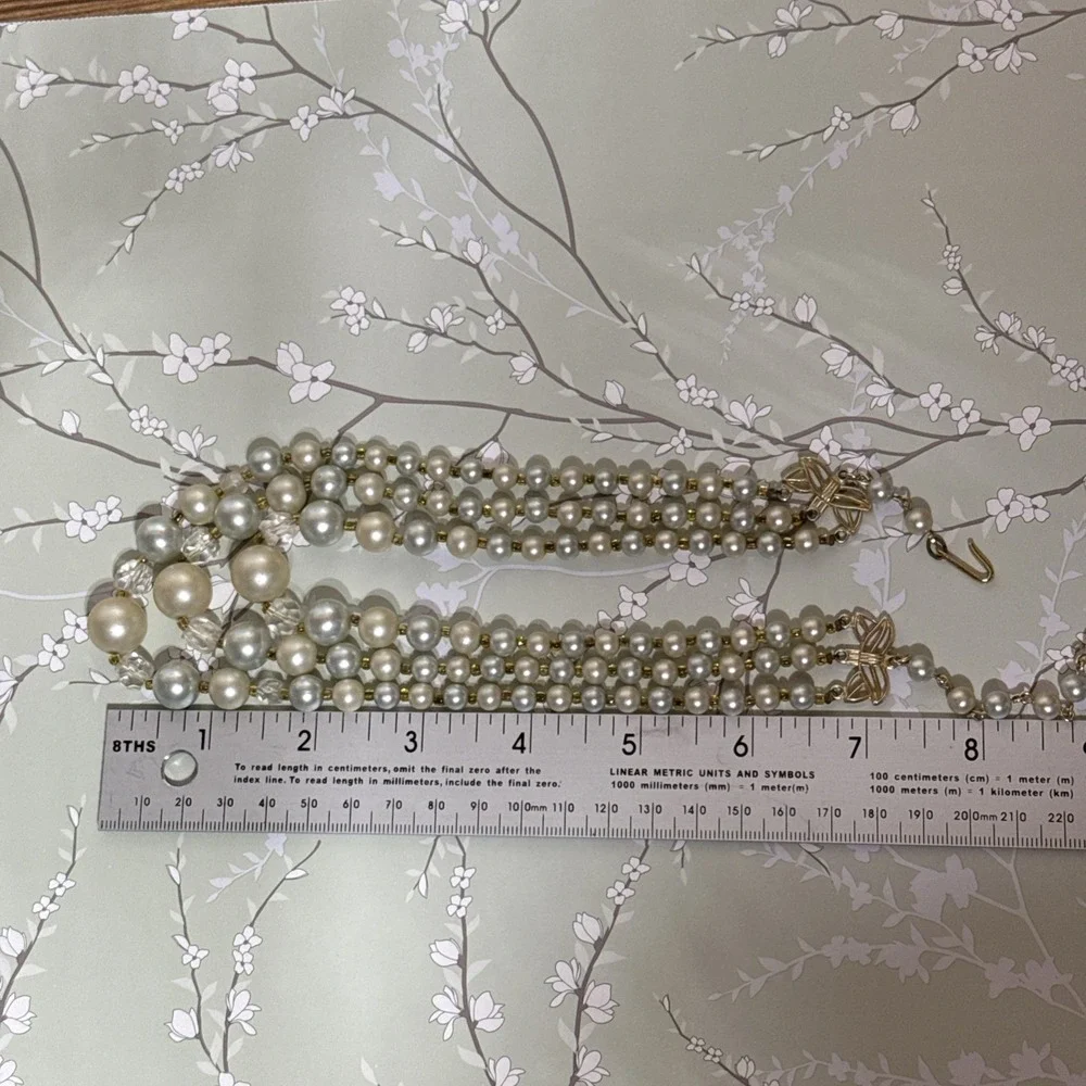 VTG Necklace Multi-Strand Signed JAPAN Gold Tone Faux Pearl Shepherd Hook Estate