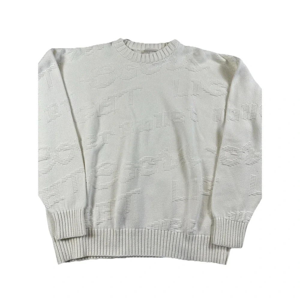 Vtg Lord Jeff 3D Coors Light‎ Silver Bullet Cream Knit Sweater Mens L Grandpa