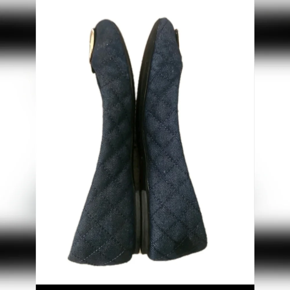 Tory Burch Womens Navy Blue Denim Quilted Quinn Ballet Flats Size 7.5