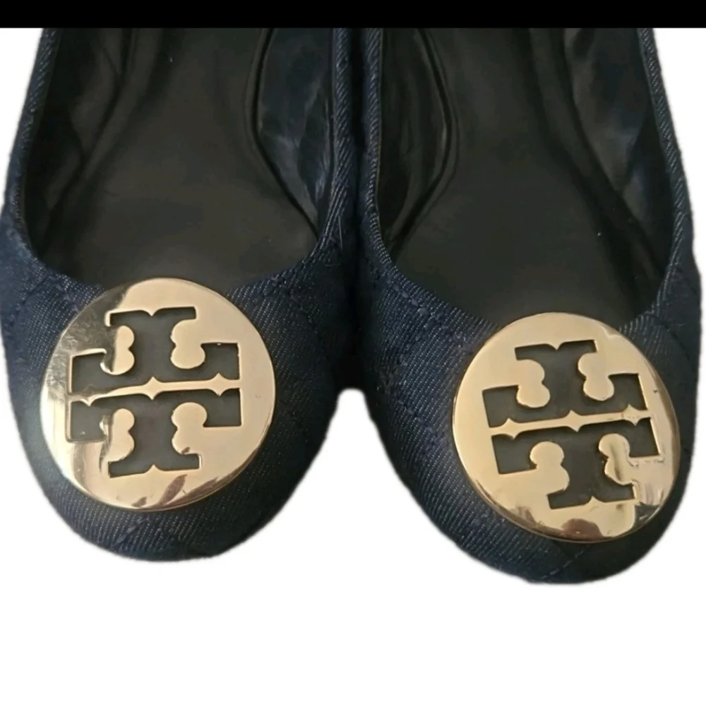 Tory Burch Womens Navy Blue Denim Quilted Quinn Ballet Flats Size 7.5
