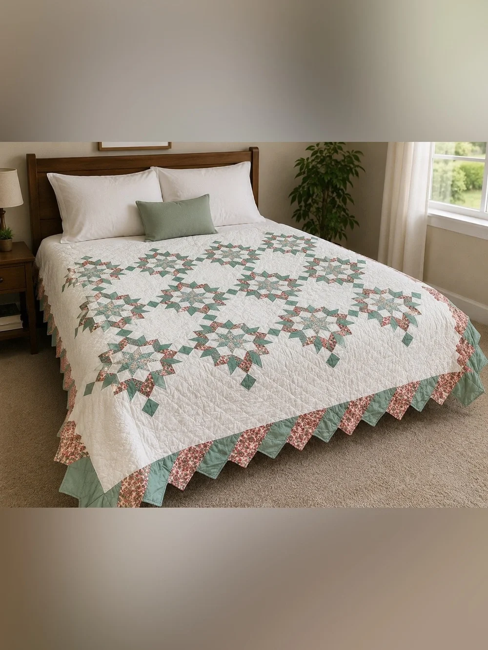 Handmade Vintage Eighth Point Star Patchwork Quilt Multicolor 85”x93” FLAW