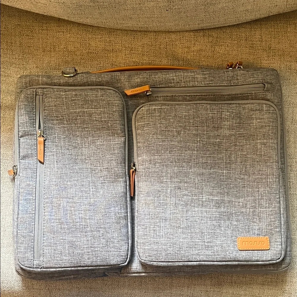 Grey Laptop Messenger Bag with Front Pockets