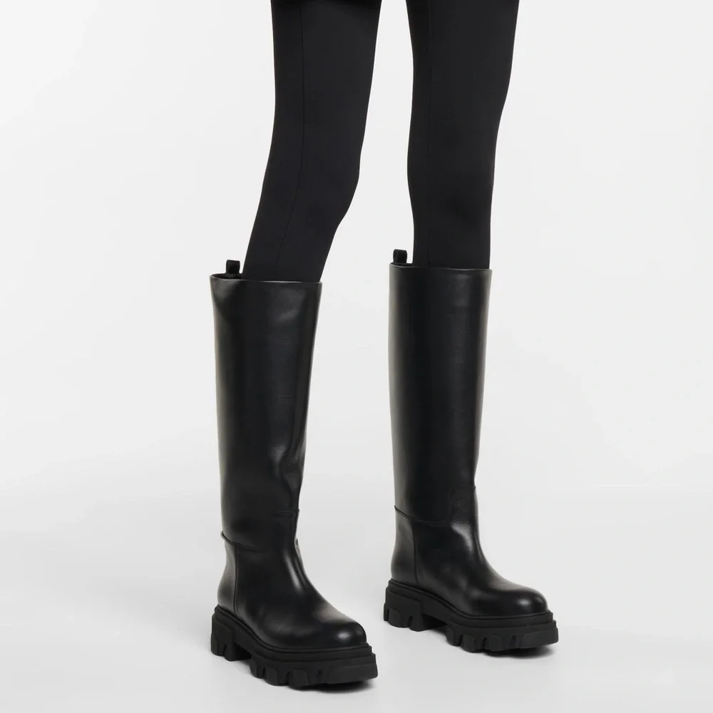Gia Borghini Perni 07 black leather lug boots in size 37