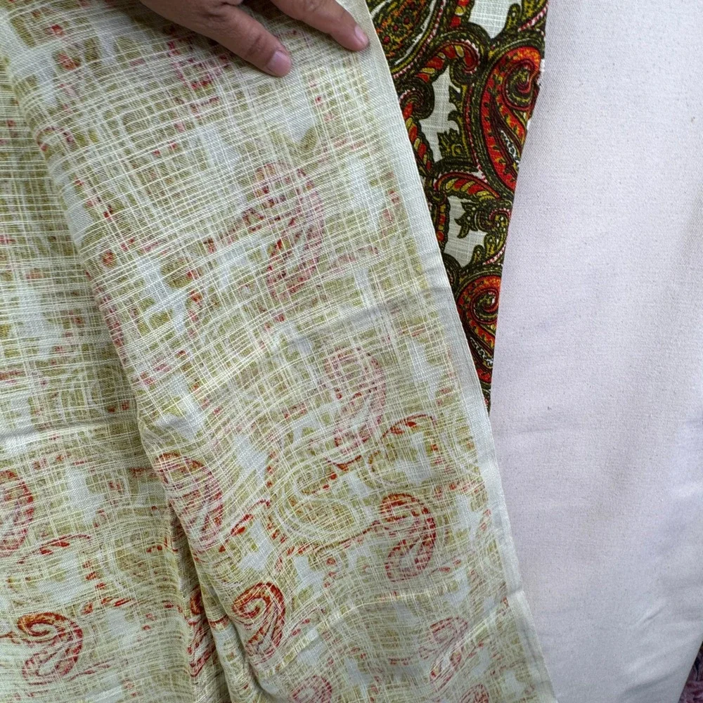 Loomskill Vintage Paisley Fabric 1 Yard Orange Green Retro Boho Mid Century