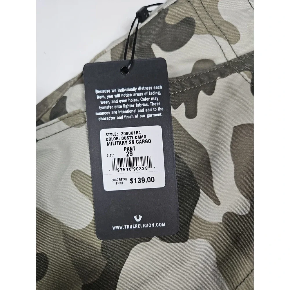 True Religion Womens Camo Cargo Straight Leg Pants Size‎ 29 NWT
