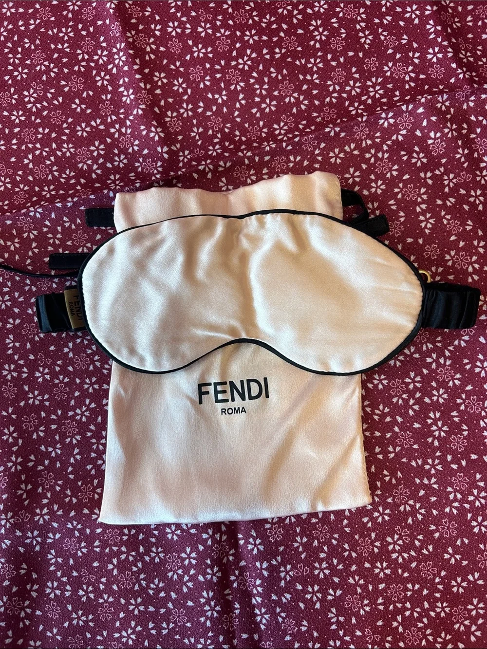 Fendi Reversible Pale Pink 100% Silk Eye Mask with Branded Pouch