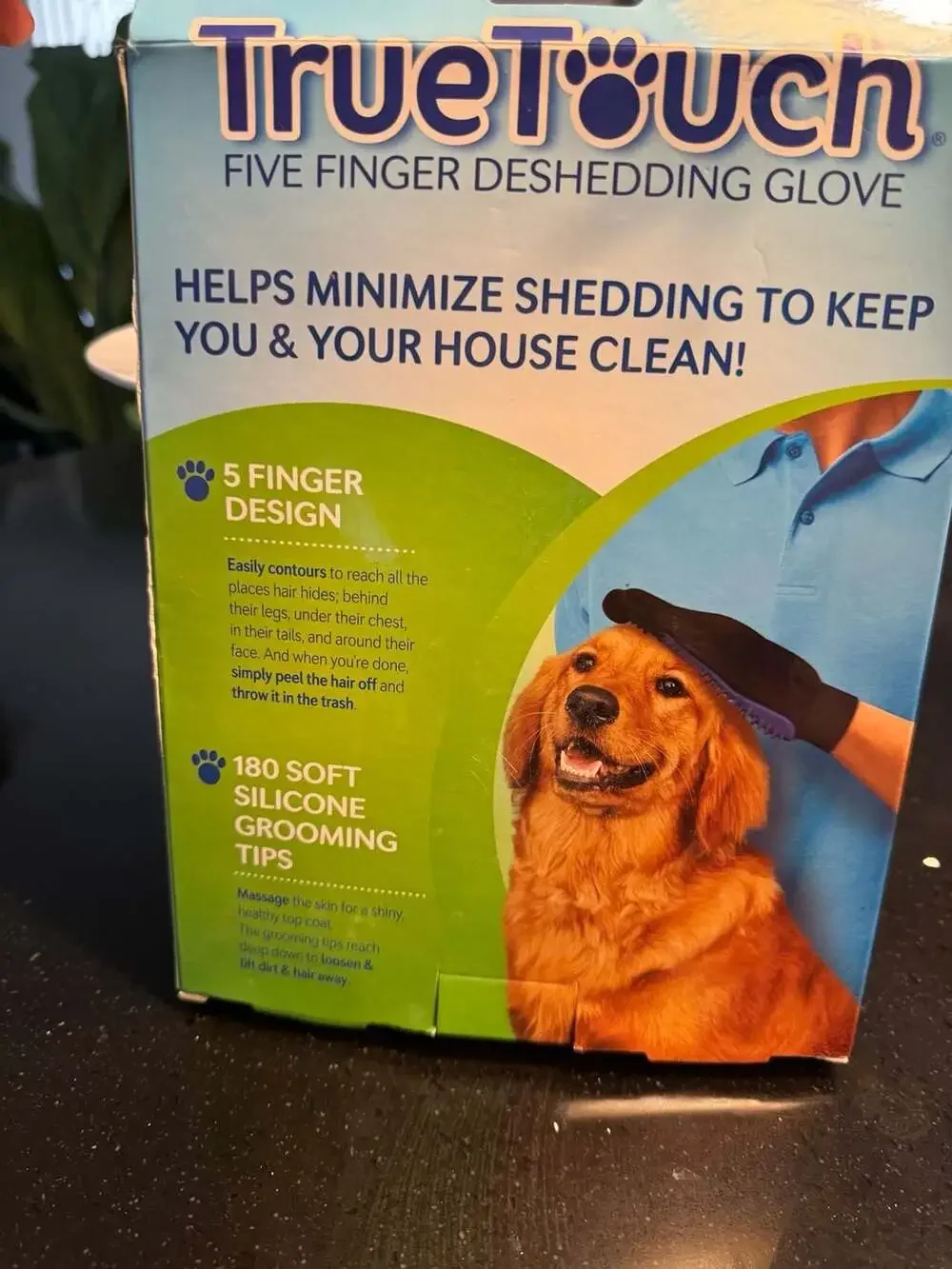 True Touch Five Finger Deshedding Pet Grooming Glove