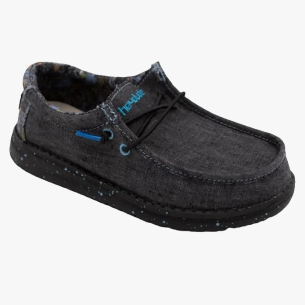 Hey Dude Boys Gray And Blue Wally Youth Loafer Chambray Shoes K5