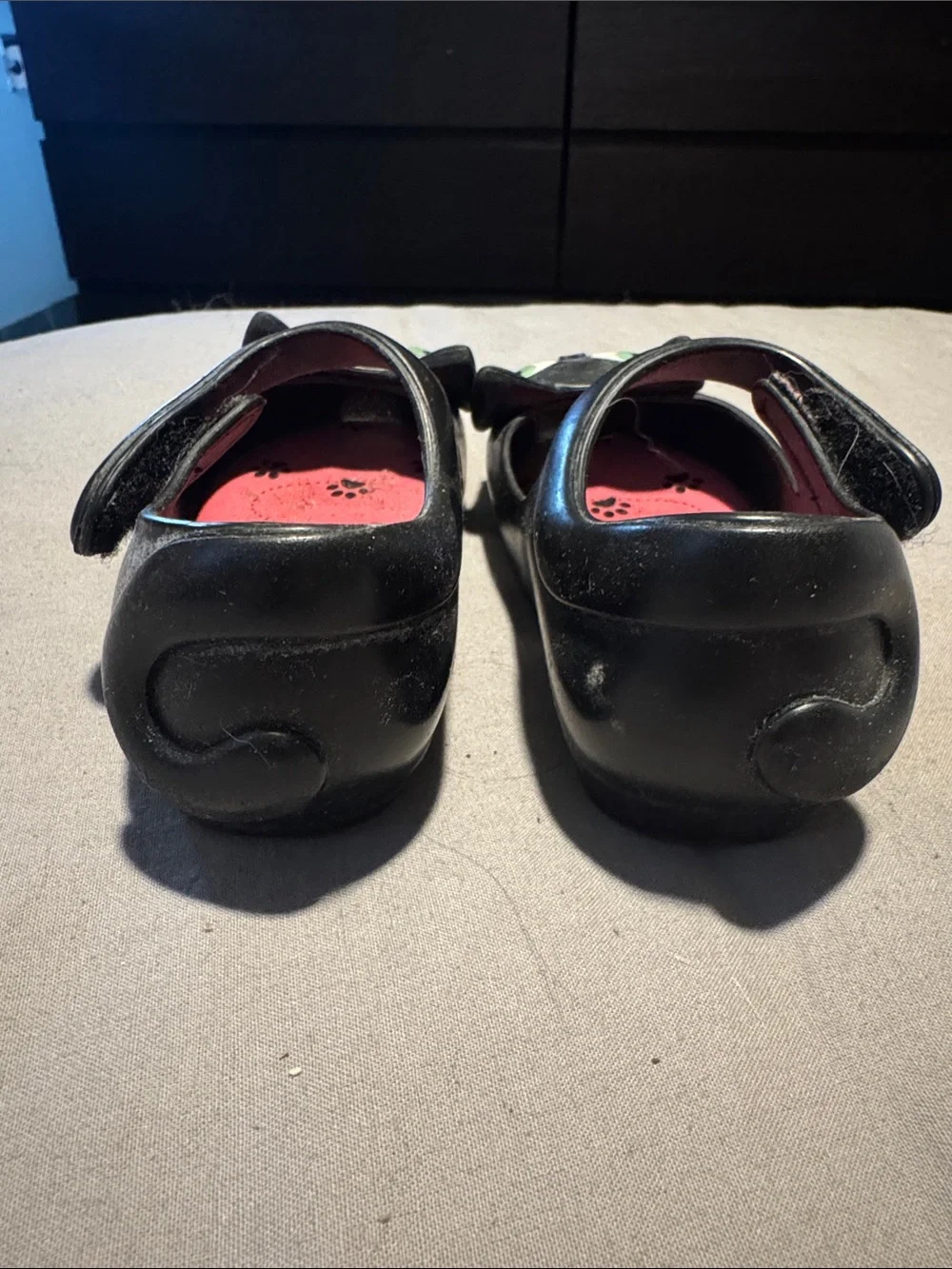 Mini Melissa Black Cat Mary Jane Shoes with Green Eyes and Pink Insole