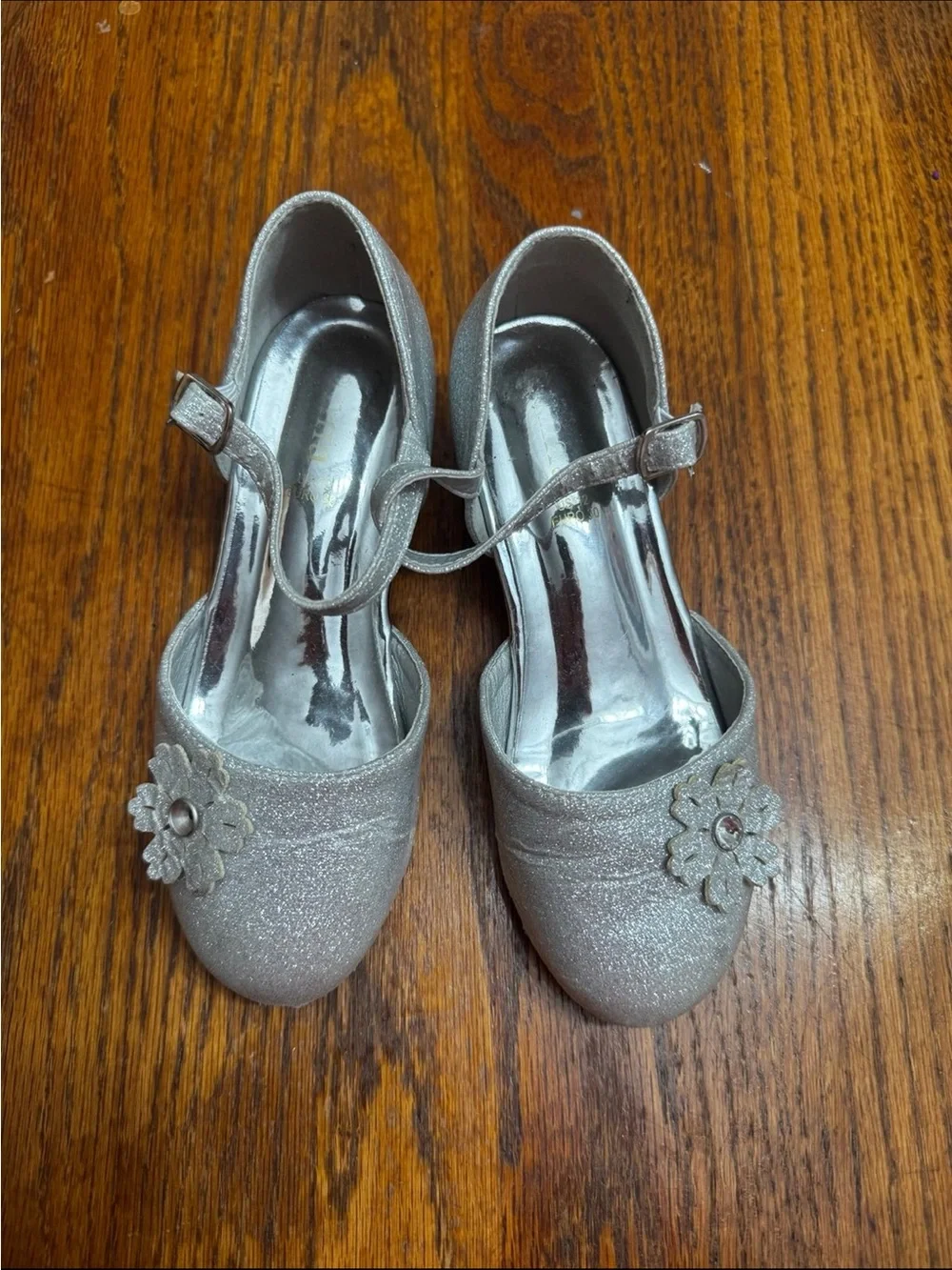 Sparkly Silver Heels with Flower Accent