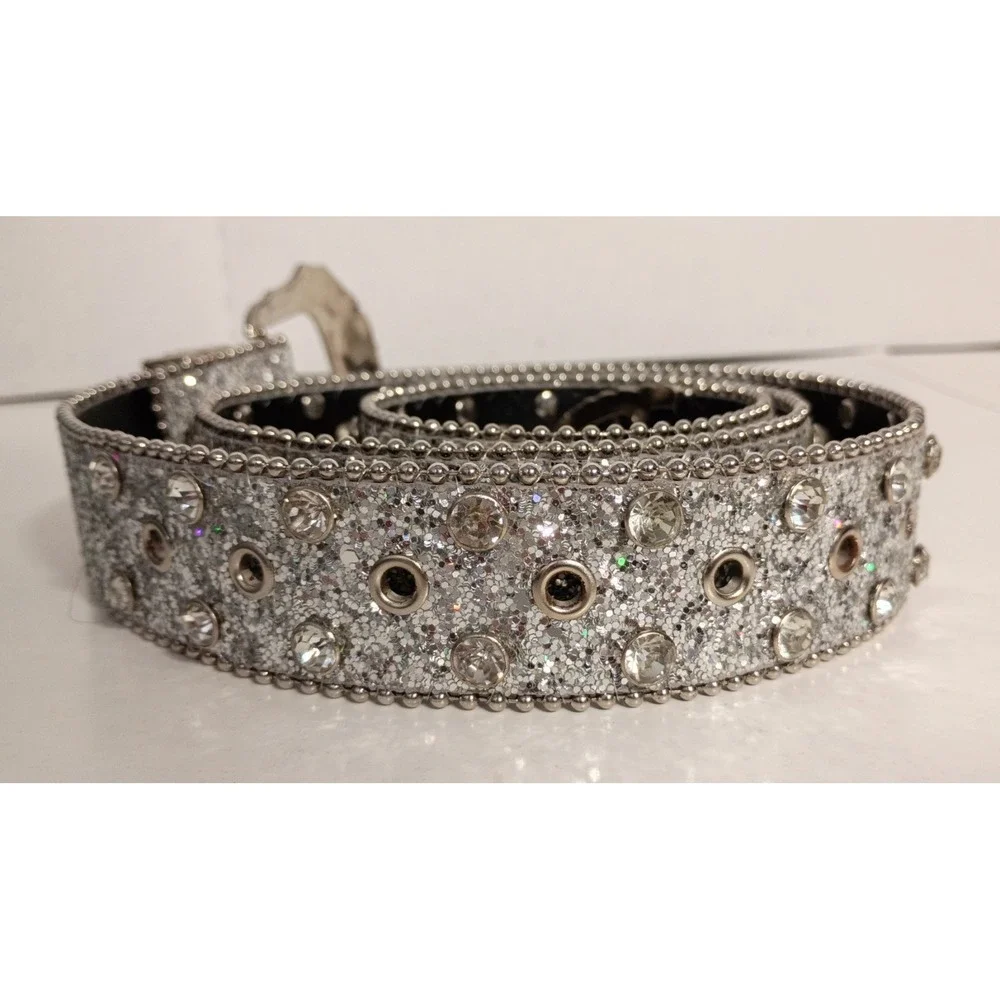 Vintage Y2K Studded Belt RHINESTONE Glitter WESTERN Cowboy Rodeo Glam Statement