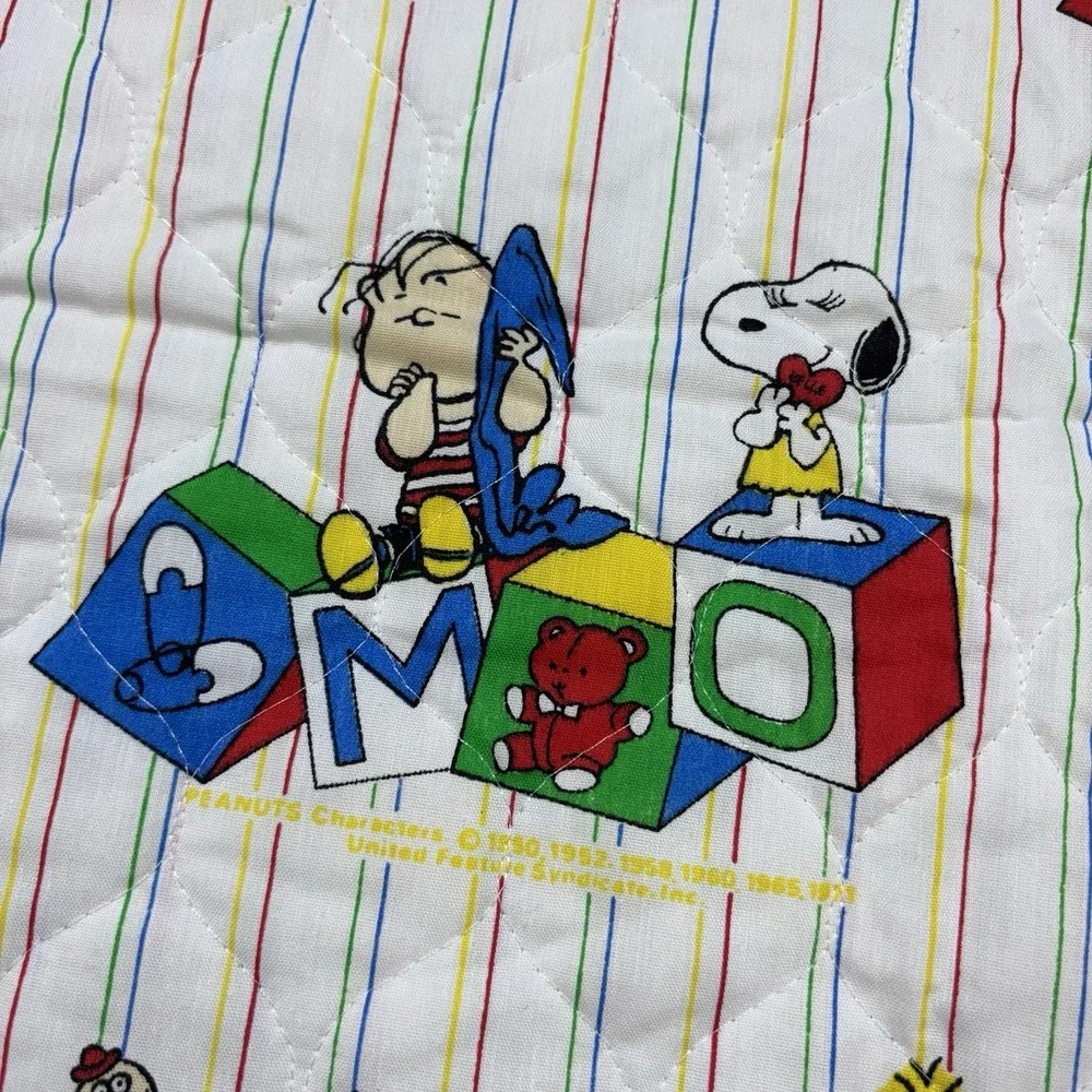 VTG 80`s SNOOPY Peanuts Diaper Stacker  Quilted Fabric PANEL By F.C.I. 44