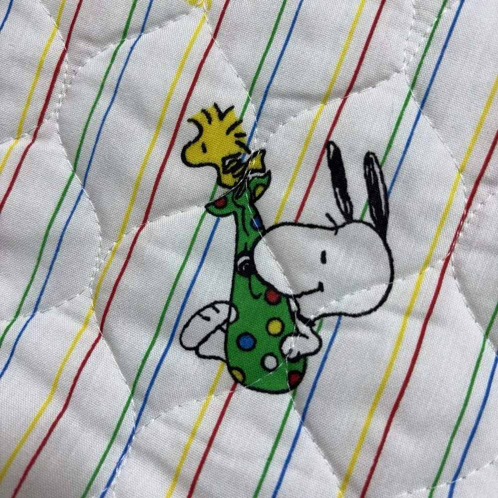 VTG 80`s SNOOPY Peanuts Diaper Stacker  Quilted Fabric PANEL By F.C.I. 44
