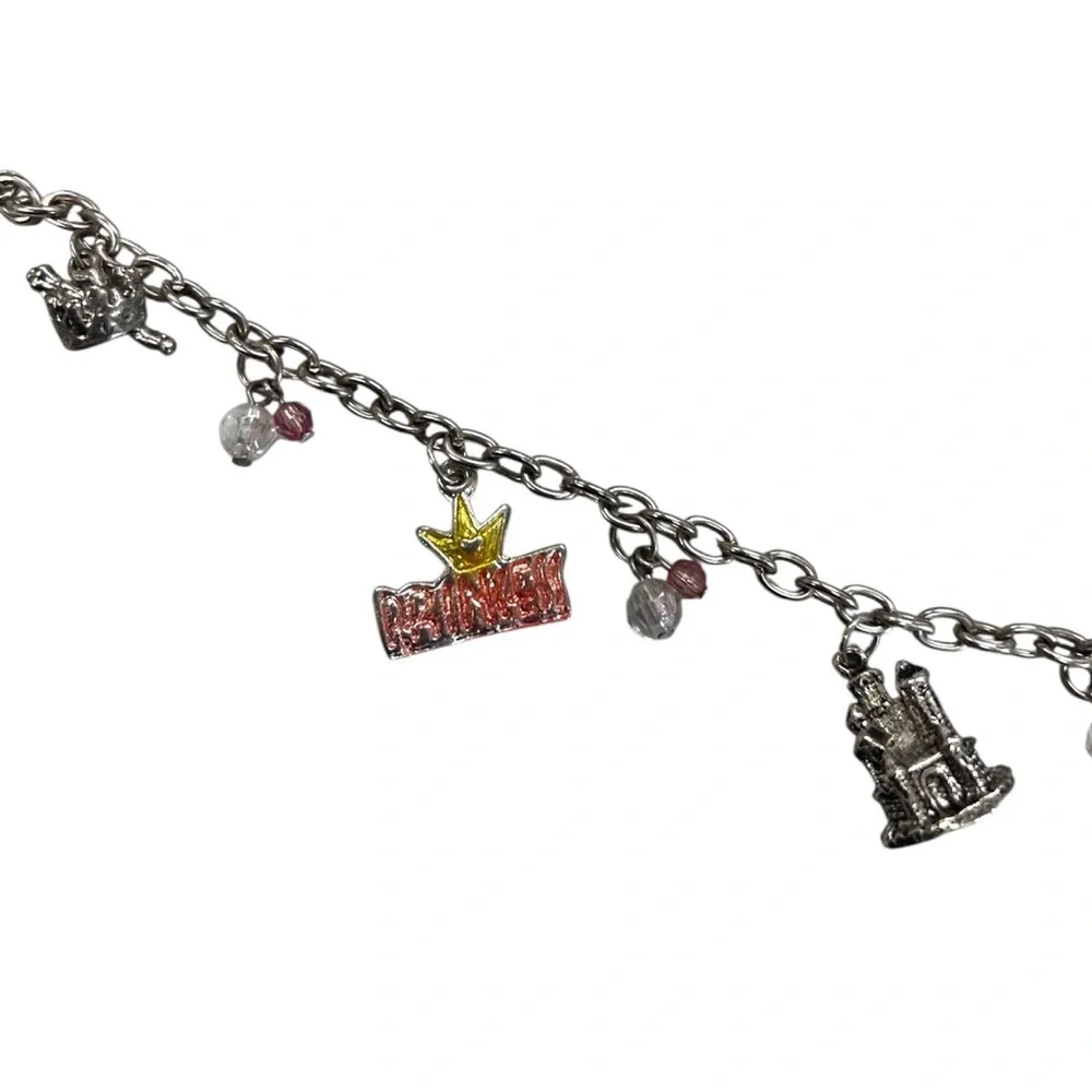 Vintage Child Princess Charm Bracelet Princess, Castle, Crown and Heart 7”