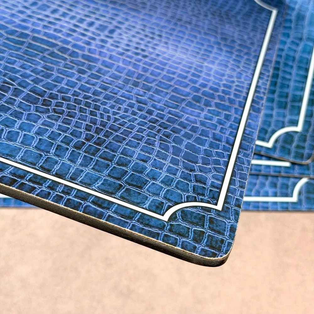 Pimpernel Blue Croc Leather Looking Placemats Set of 4 Cork Back Heat Resistant
