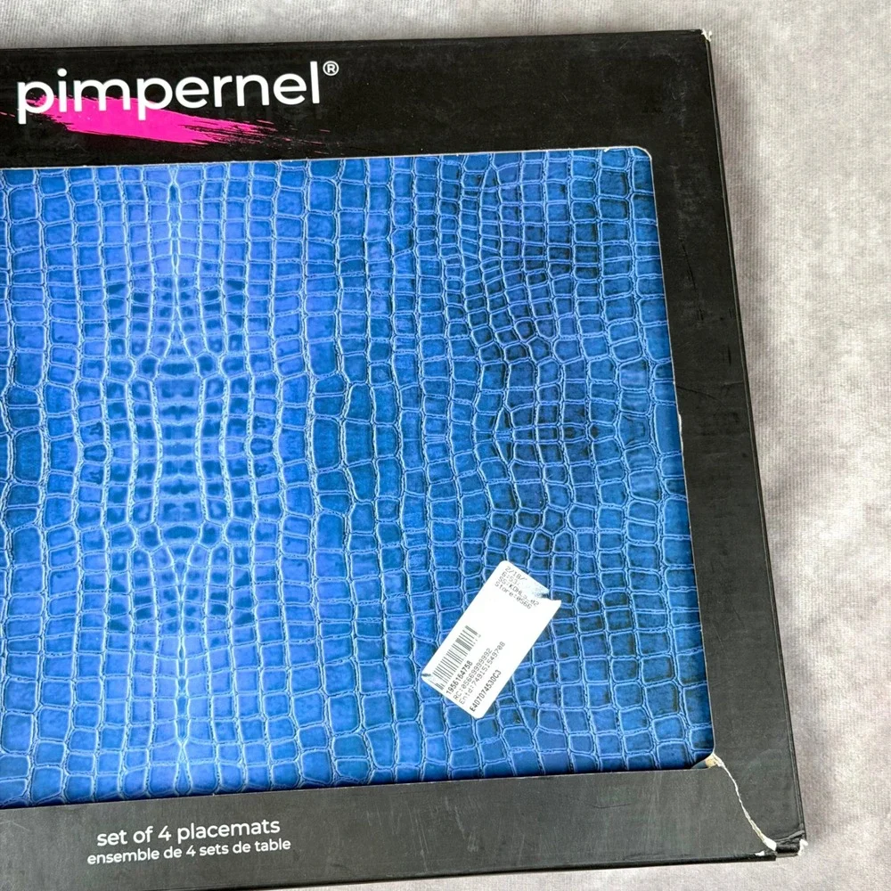 Pimpernel Blue Croc Leather Looking Placemats Set of 4 Cork Back Heat Resistant