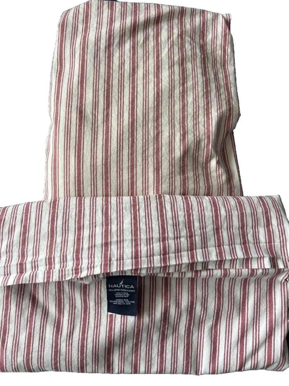 NAUTICA Twin 2 Pc Ticking Stripe Coleridge Red White Sheet Set 1-Flat 1-Fitted