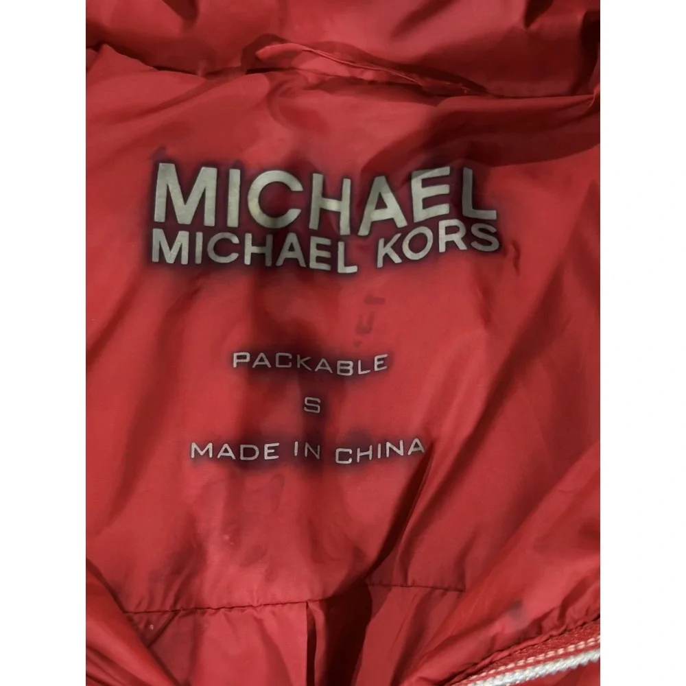 Michael Kors Packable Puffer Jacket Womens Small Red Lined Down Hooded Full Zip