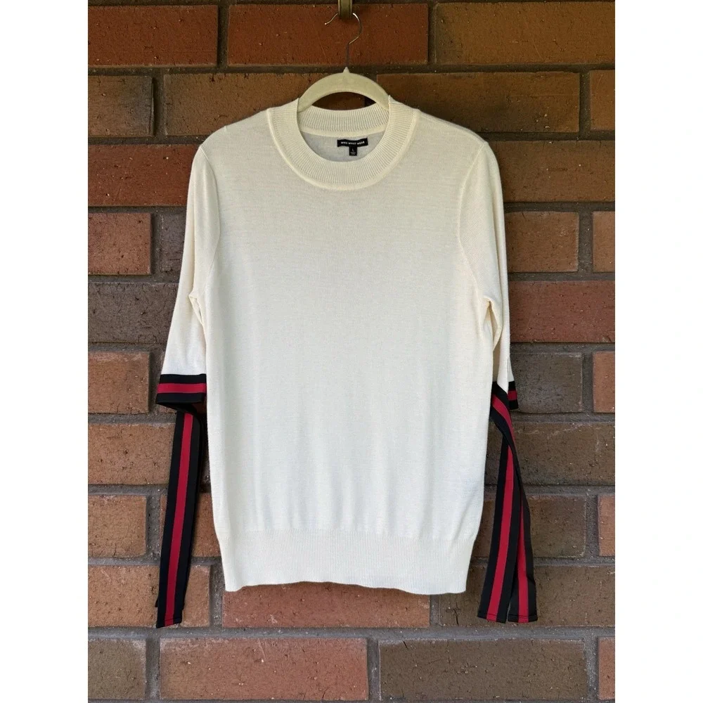 Who What Wear Ribbon Sleeve Sweater 3/4 Sleeve Top | White | Women's Size Large
