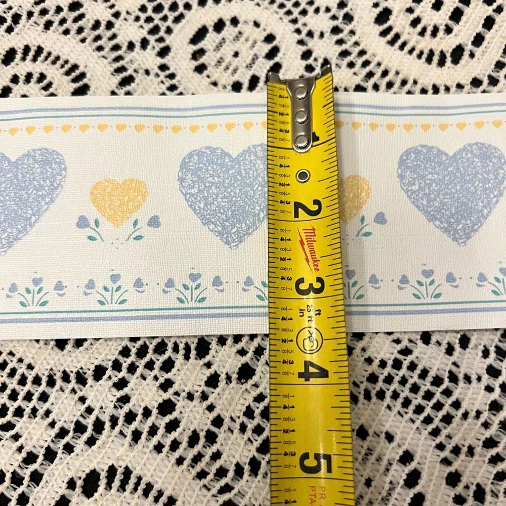 Vintage Wallpaper Border Hearts Blue Yellow | 1 Full Roll | Cottage