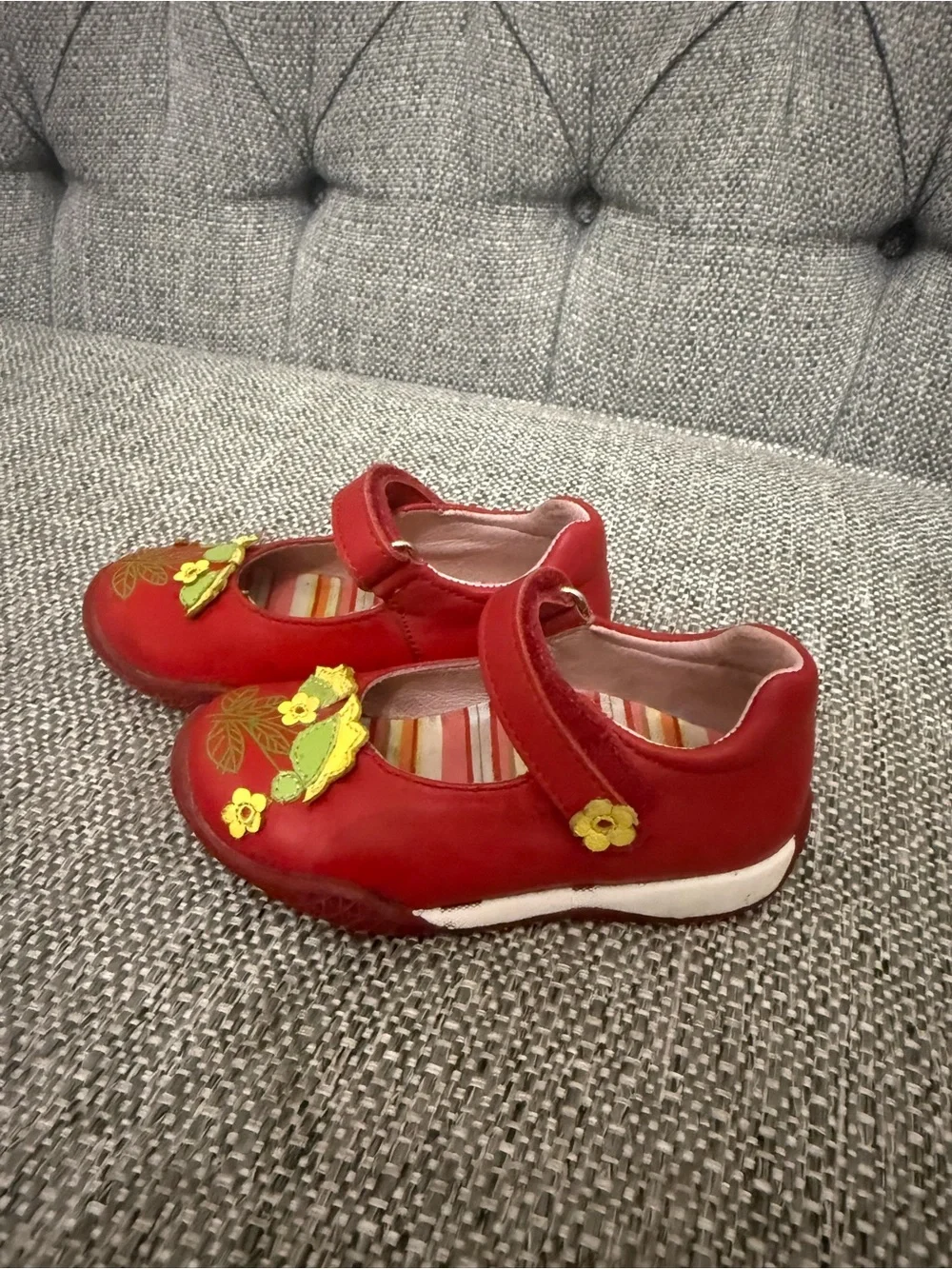 Girls Red Floral Mary Jane Shoes