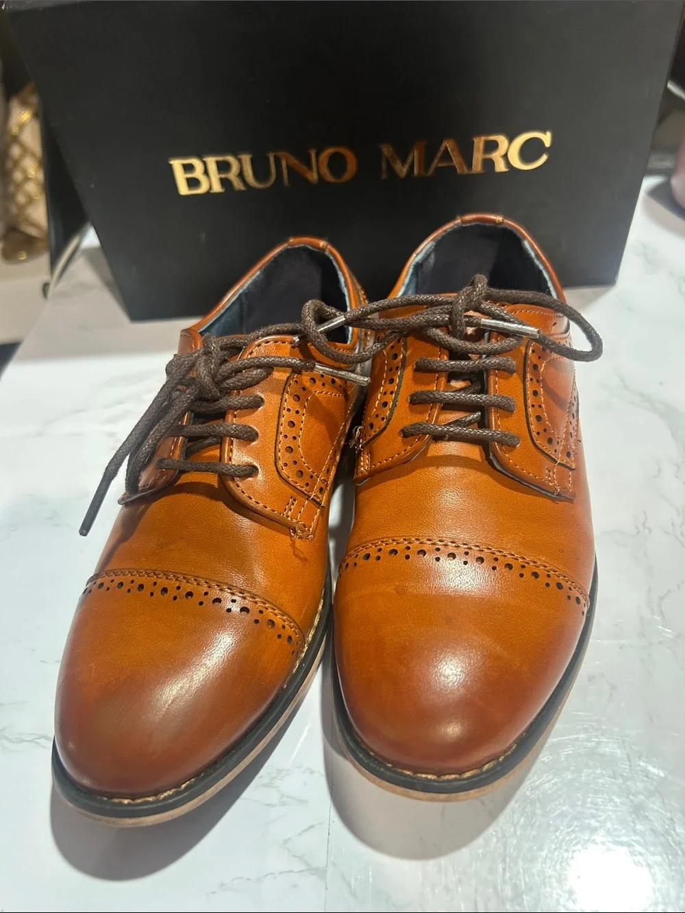 Bruno Marc Kids Tan Leather Wingtip Oxfords