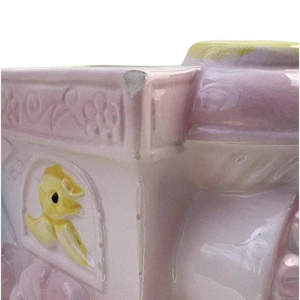 Planter Baby Buggy‎ Pink Blue Nursery Vase Mid Century Style Ceramic Vintage