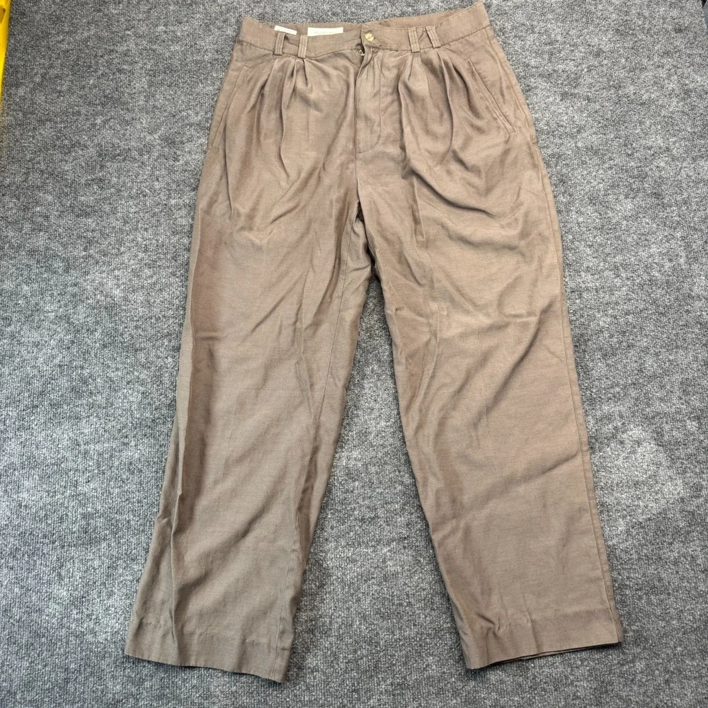 AXIS Silk Blend Pleated Trousers Mens 33Wx28.5L Brown Khaki Sony Pictures