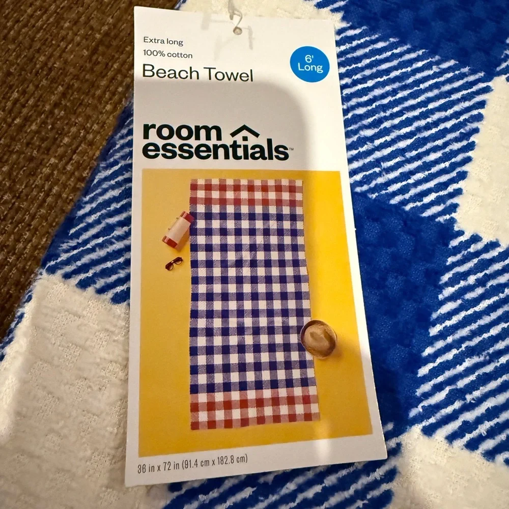 ROOM ESSENTIALS Red and Blue Checkered 6 Foot Beach Towels (SET OF 3)