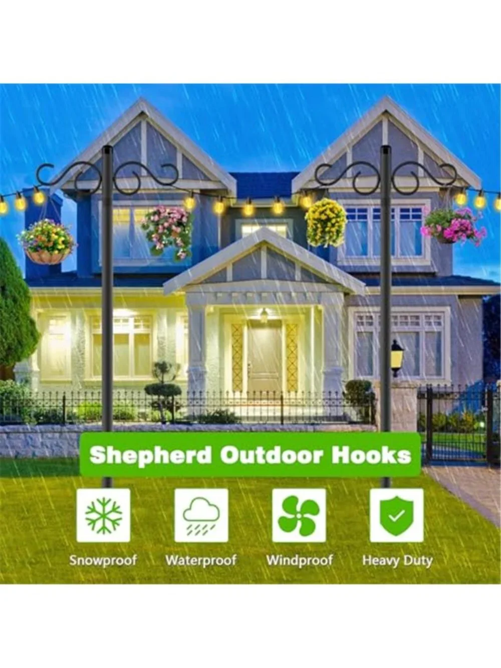 Double Shepherds Hooks for Outdoor,2 Pack 90 Inch Bird Feeder Pole with 5 Prongs